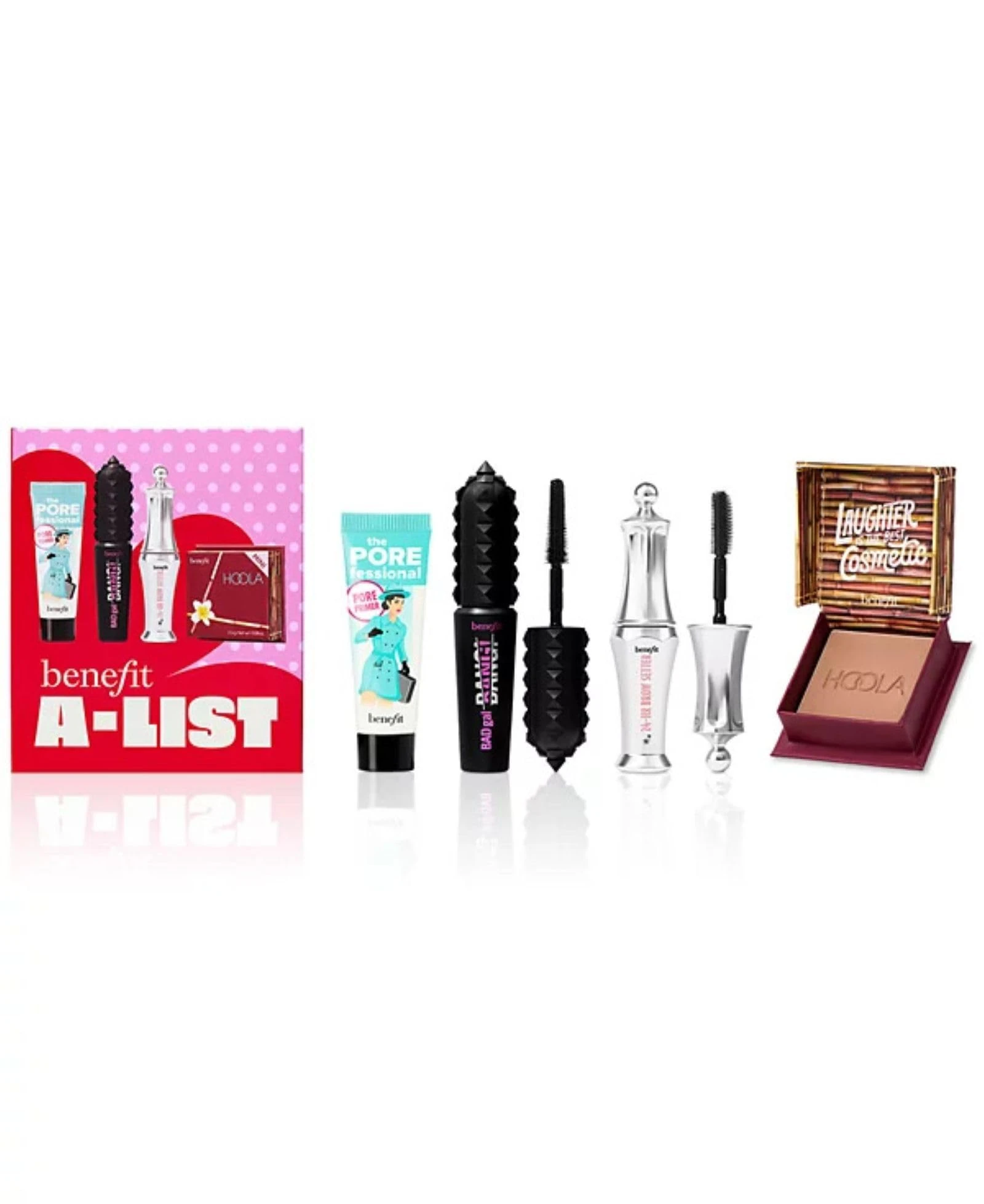 Benefit A List Make-Up Set of TRIAL-SIZE BADgal BANG! mascara, 24-HR Brow Setter, Hoola matte, and the POREfessional primer