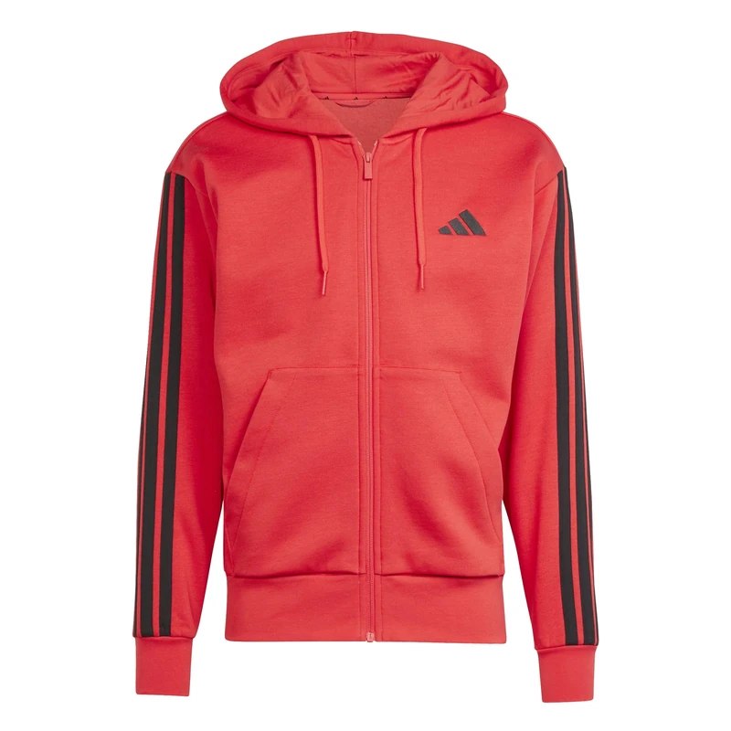 adidas Men's ESSENTIAL THREE STRIPES FLEECE ZIPPER HOODIE, pure ruby/black, M
