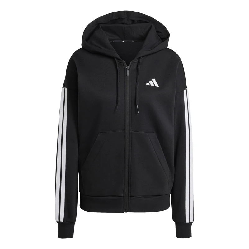 adidas Women's ESSENTIALS 3-STRIPES FULL-ZIP FLEECE HOODIE, black, S
