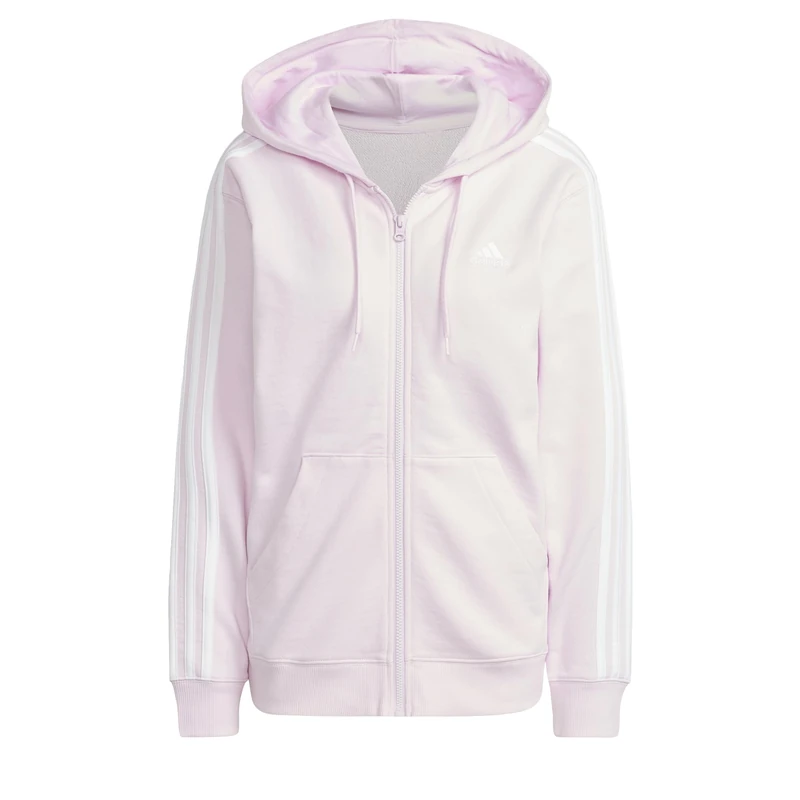 adidas Women's ESSENTIALS 3-STRIPES FRENCH TERRY FULL ZIP HOODIE, Clear Pink/White, M