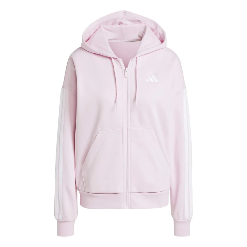 adidas Women's ESSENTIALS 3-STRIPES FULL-ZIP FLEECE HOODIE, clear pink/white, XL