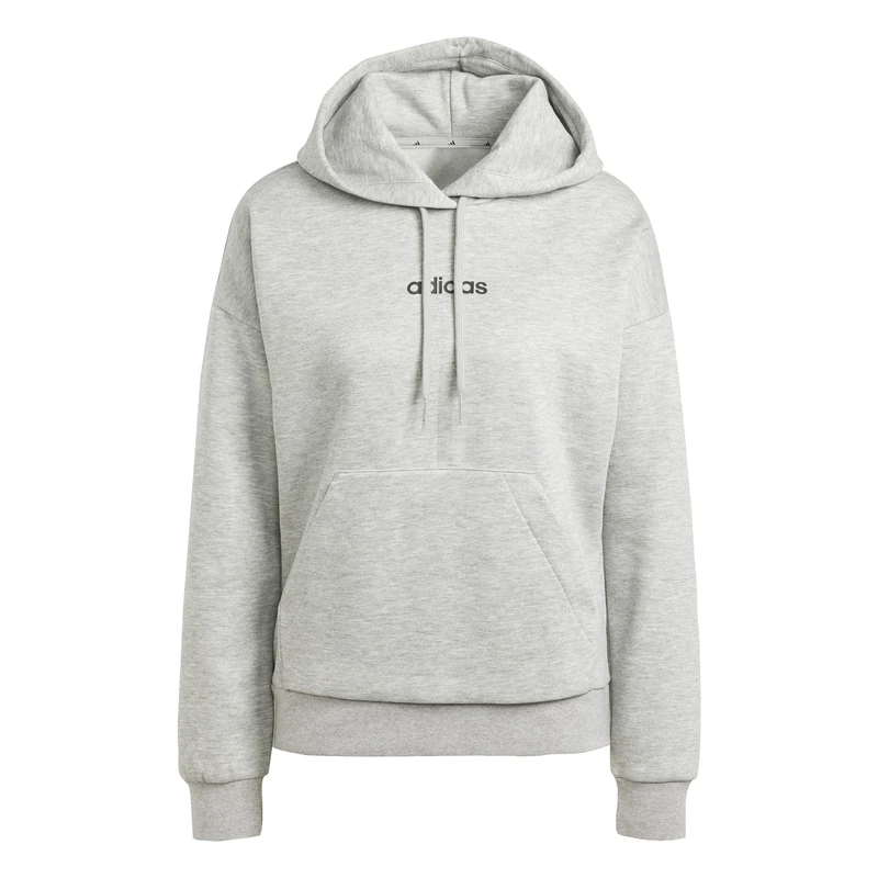 adidas Women's ESSENTIALS LINEAR FLEECE HOODIE, medium grey heather/black, L - Image 1