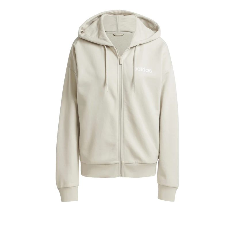 adidas Women's Essentials Linear Full Zip French Terry Hoodie Sweatshirt, wonder alumina/white, XXS