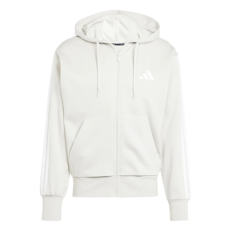 adidas Men's ESSENTIAL THREE STRIPES FLEECE ZIPPER HOODIE, wonder alumina/white, XL