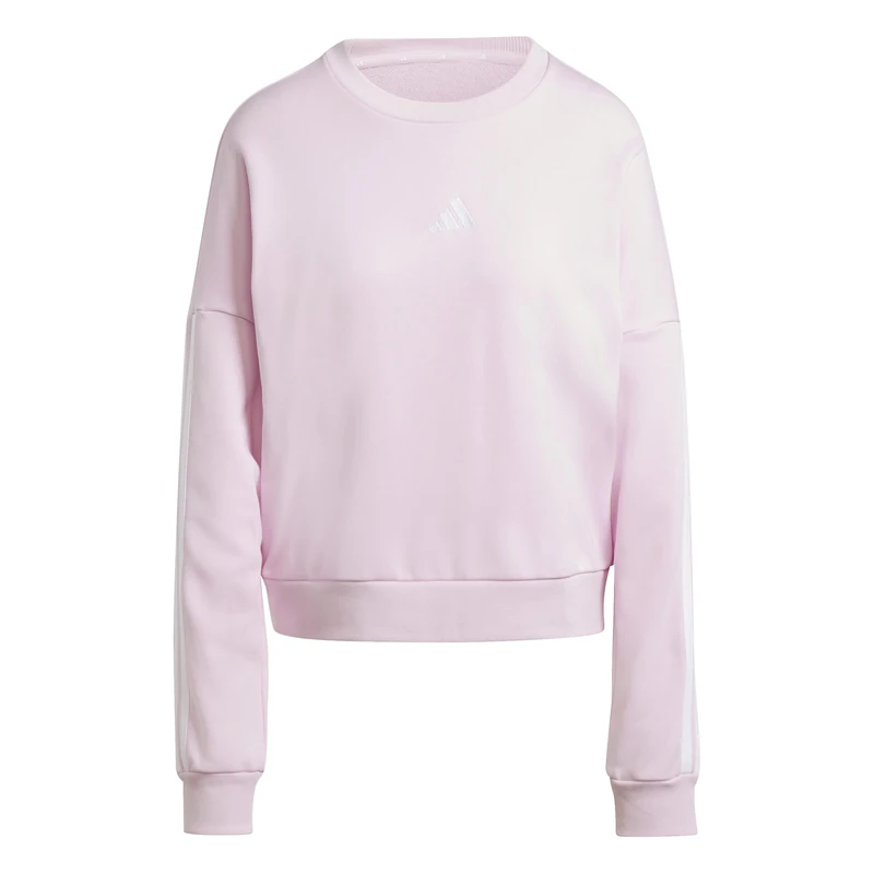 adidas Women's ESSENTIALS 3-STRIPES FRENCH TERRY SWEATSHIRT, clear pink/white, XS