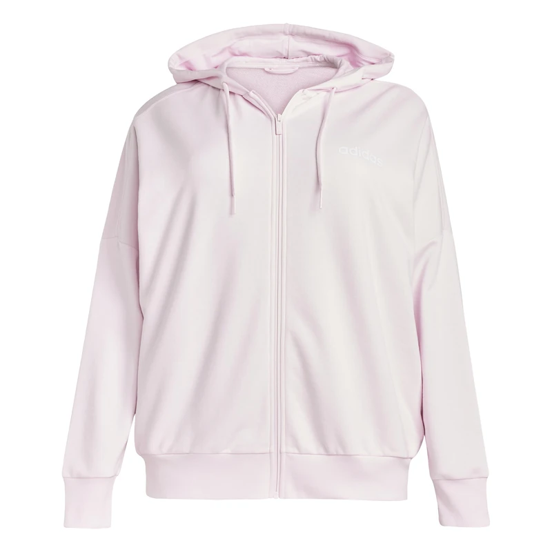 adidas Women's Essentials Linear Full Zip French Terry Hoodie Sweatshirt, clear pink/white, XXL - Image 1