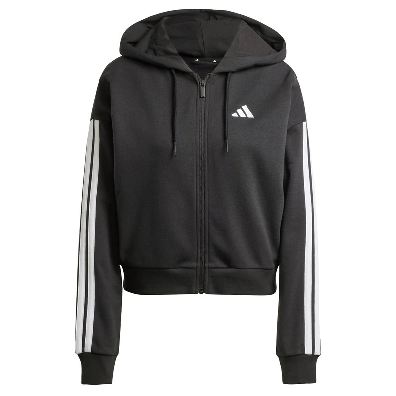 adidas Women's ESSENTIALS 3-STRIPES FRENCH TERRY FULL ZIP HOODIE, Black/White, XL
