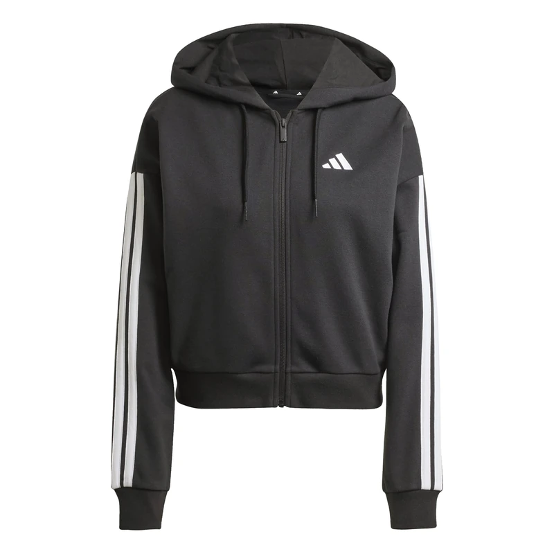 adidas Women's ESSENTIALS 3-STRIPES FRENCH TERRY FULL ZIP HOODIE, Black/White, XXL