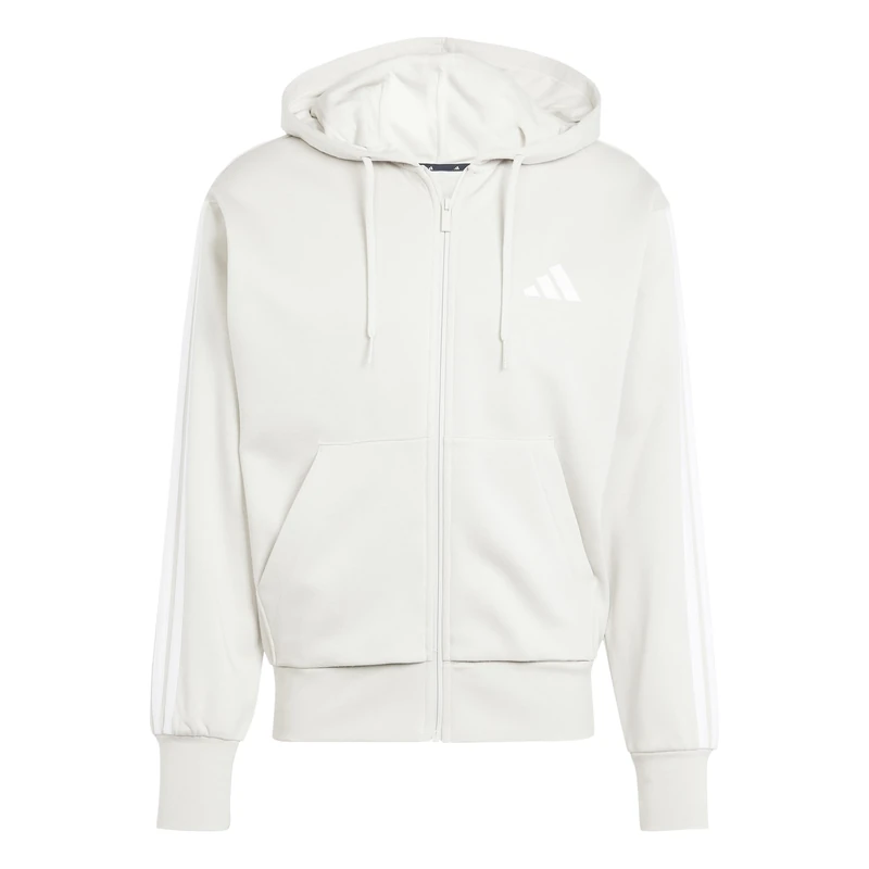 adidas Men's ESSENTIAL THREE STRIPES FLEECE ZIPPER HOODIE, wonder alumina/white, L