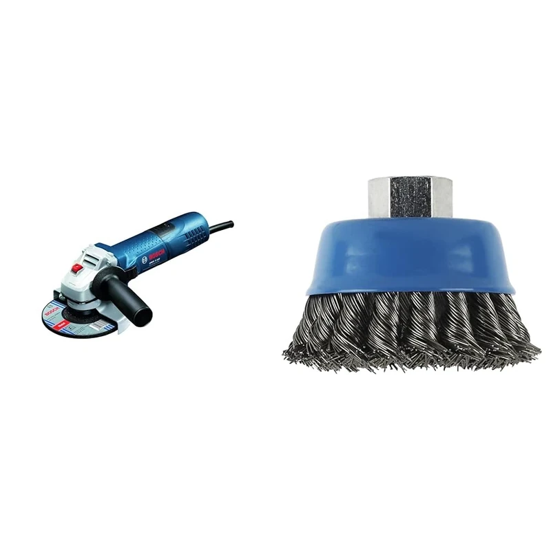 Bosch Professional Angle Grinder, Multicolour, 240 V + 75 mm M14 Wire Cup Brush Knotted Wire (Brass-Coated)