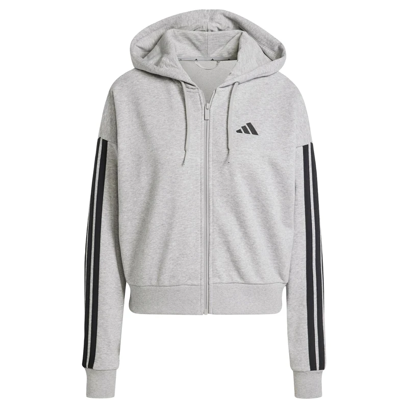 adidas Women's ESSENTIALS 3-STRIPES FRENCH TERRY FULL ZIP HOODIE, Medium Grey Heather/Black, XL