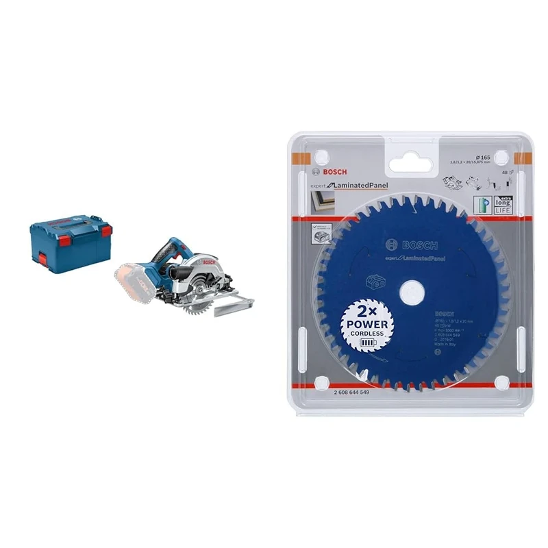 Bosch Professional GKS 18V-57 G Cordless Circular Saw (Blade Diam: 165 mm, Cutting Depth: 57 mm, excl Batteries and Charger, in L-BOXX) + Circular Saw Blade Expert (Laminated Panel, 165 x 20 x 1.8 mm)