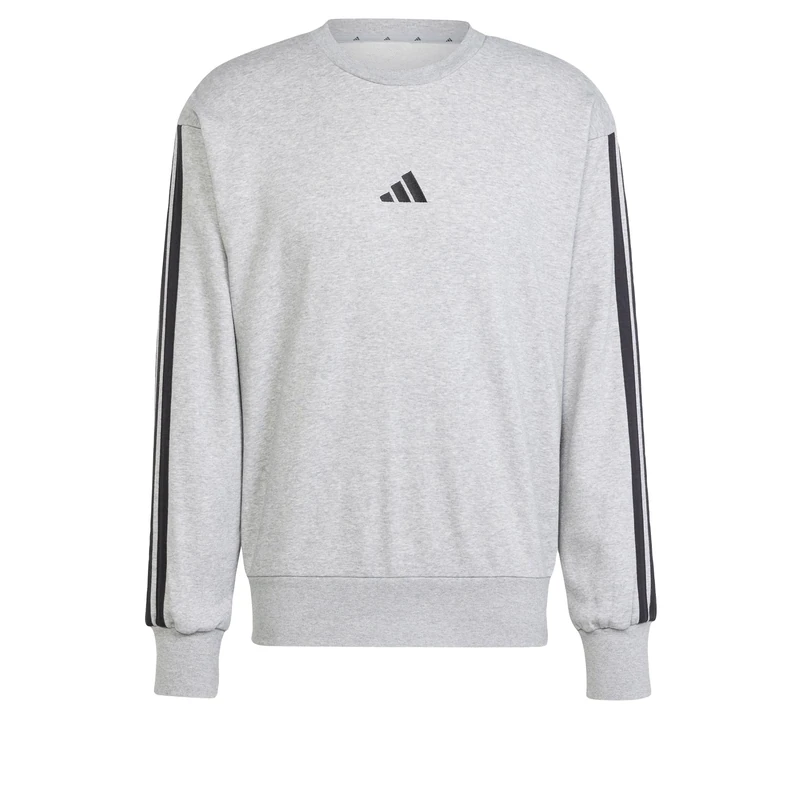 adidas Men's ESSENTIAL THREE STRIPES FRENCH TERRY SWEATSHIRT, Medium Grey Heather/Black, XL