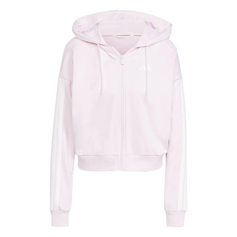 adidas Women's Essentials 3-Stripes French Terry Full Zip Hoodie Sweatshirt, Clear Pink/White, L