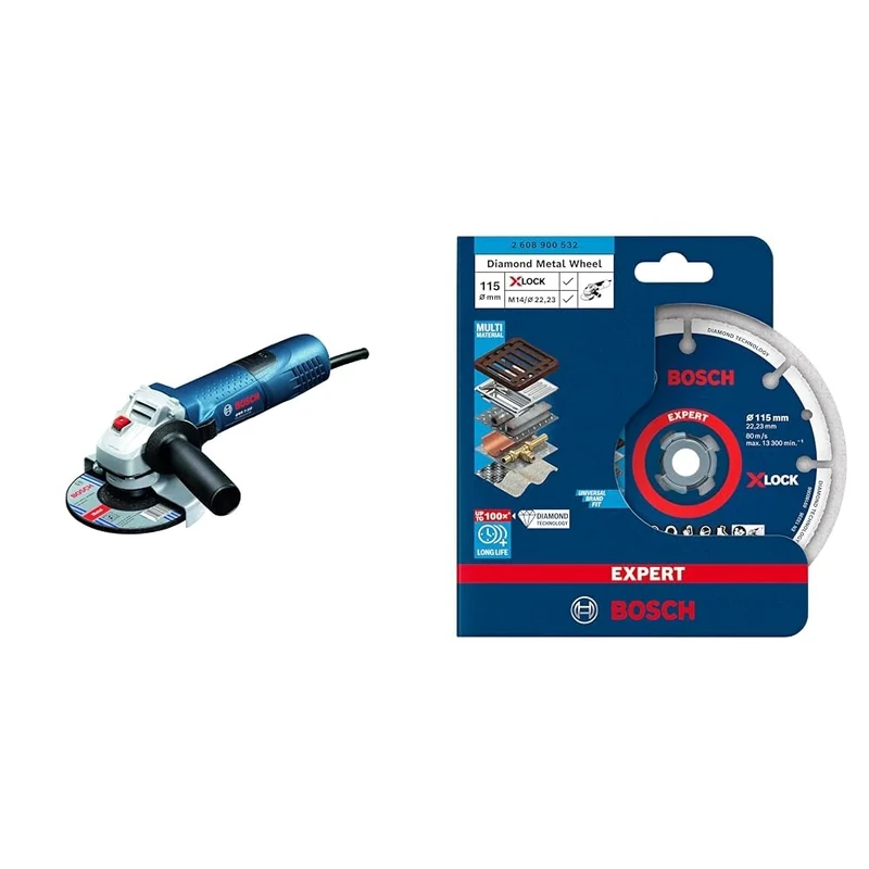 Bosch Professional Angle Grinder, Multicolour, 240 V + 1x Expert Diamond Metal Wheel X-Lock Cutting Disc (for Cast Iron, Ø 115 mm, Accessories Small Angle Grinder)
