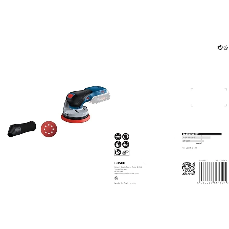 Bosch Professional 18V GEX 18V-125 Cordless Random Orbit Sander (incl. Sanding disc (125 mm), Sanding Paper, dust Bag, in Carton) + 6 pc. C470 Sandpaper Set (Hardwood, Paint on Wood, Grit 60/120/240)