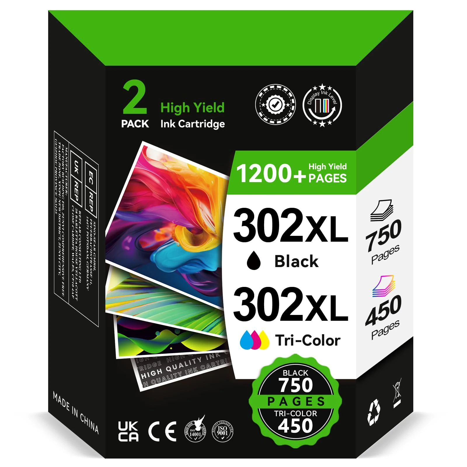 302XL Ink Cartridges Combo Pack, Replacement for HP 302 Ink Cartridges Black and Colour Original, Printer Ink 302 XL High Yeild for OfficeJet 3831 5232 4650 4658 DeskJet 3630 3636 3639 Envy 4524 4527
