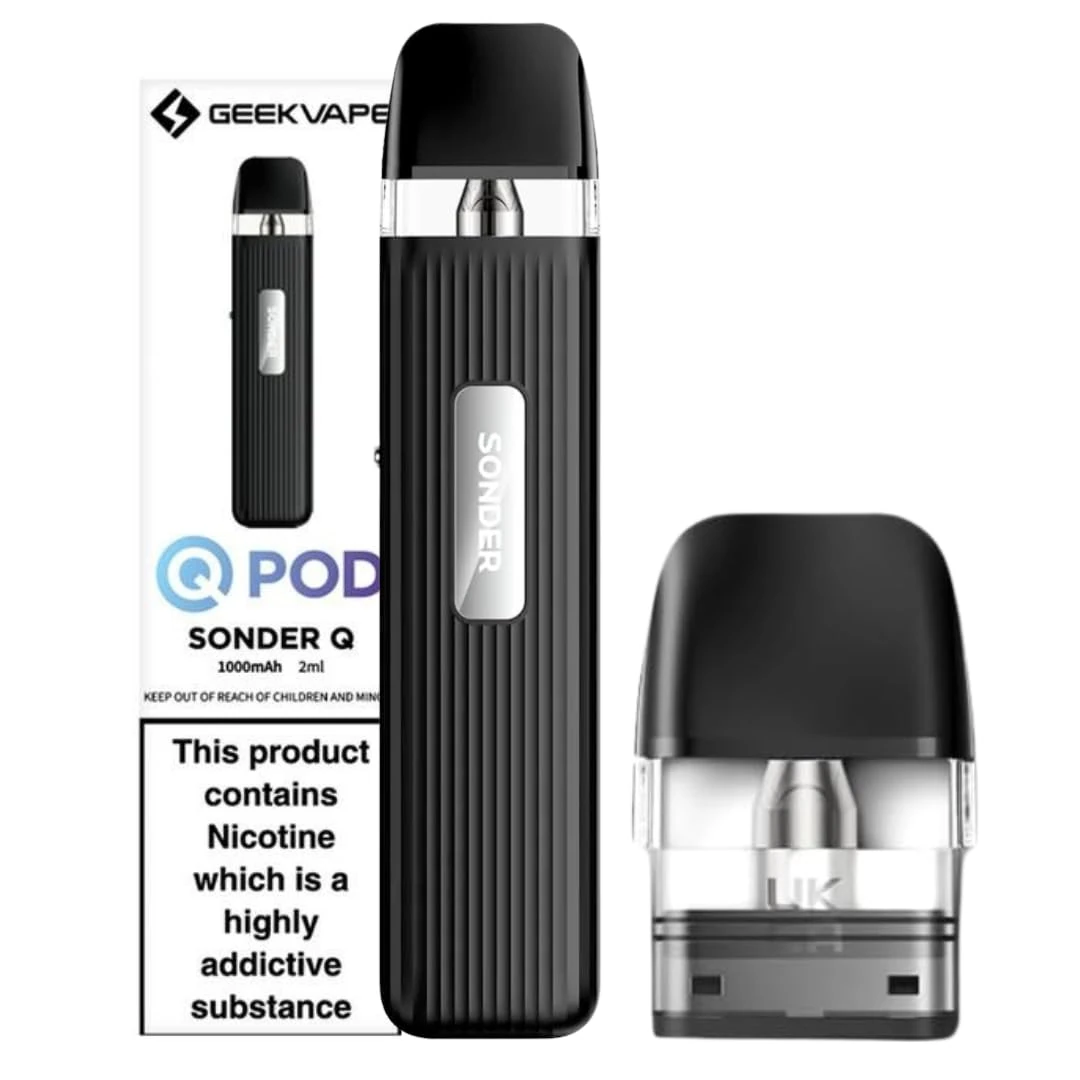 Geekvape Sonder Q Vape Kit [Black] - Available in 15 colours - Type-C Fast Charge, 1000mAh Battery, 20W Output, 3-Colour Light - Compatible with Geekvape Q Pods - No Nicotine