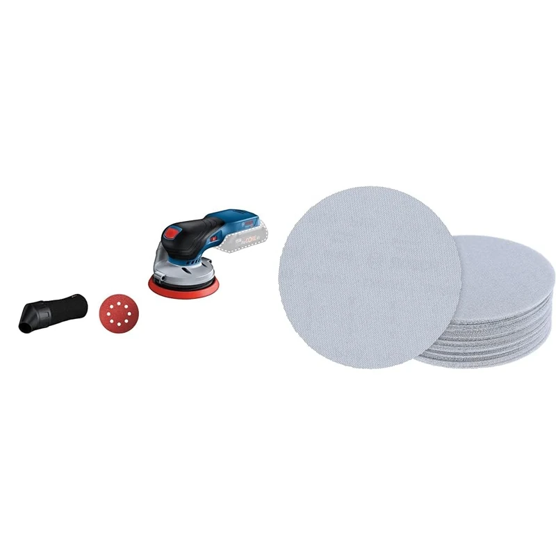 Bosch Professional 18VGEX 18V-125 Cordless Random Orbit Sander (incl. Sanding disc (125 mm), Paper, dust Bag, in Carton) + 5X Expert M480 Sanding Net (Hardwood, Paint on Wood, Ø 125 mm, Grit 80)