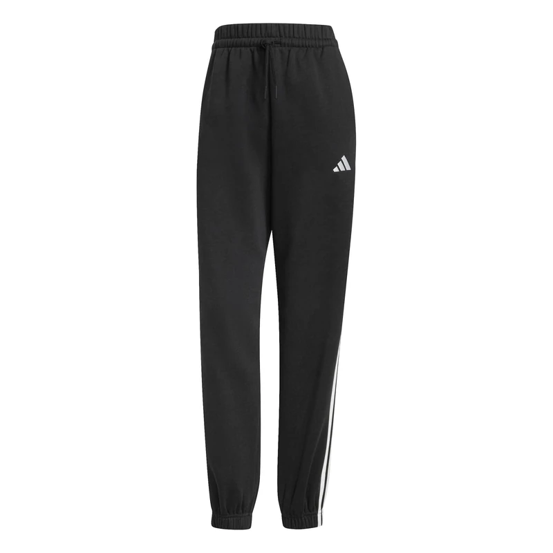 adidas Women's Essentials 3-Stripes Fleece Loose Pants, Black/White, XS