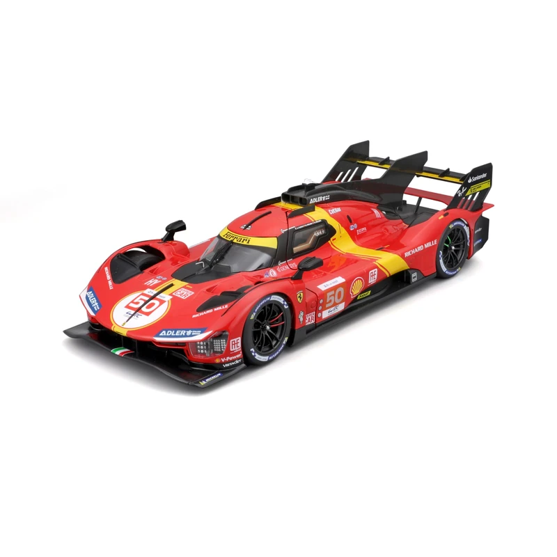 Bburago - 1/18 Ferrari Racing - 499P LMH 2023#50 - Red - NEW 2024: Metallic replica - detailed interior - Opening doors and hood to scale 1:18 - Winner of the 24h of Le Mans 2023 - Image 1