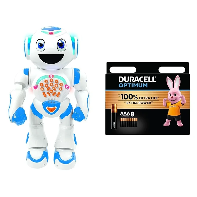 LexibookPowermanStarRobotRemoteControlSTEMProgramforCrayfish4+-ROB85PT + Duracell Optimum AAA Batteries (8 pack) - Alkaline Batteries 1.5V - Up To 100% Extra Life or Extra Power - Meets Demands Of Mod