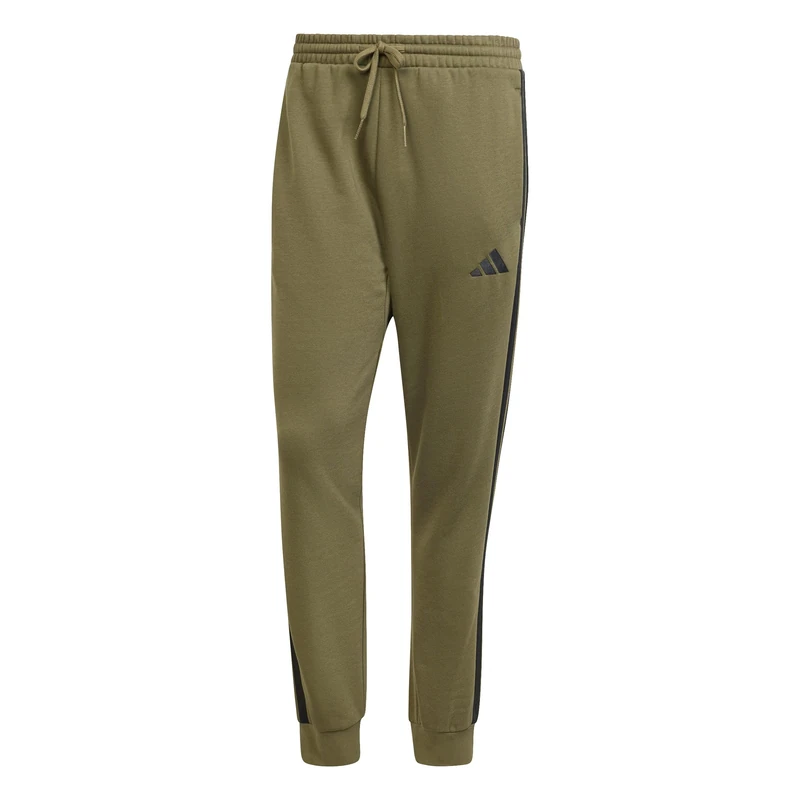 adidas Men's Essential Three Stripes Fleece Pant, Olive strata/Black, L
