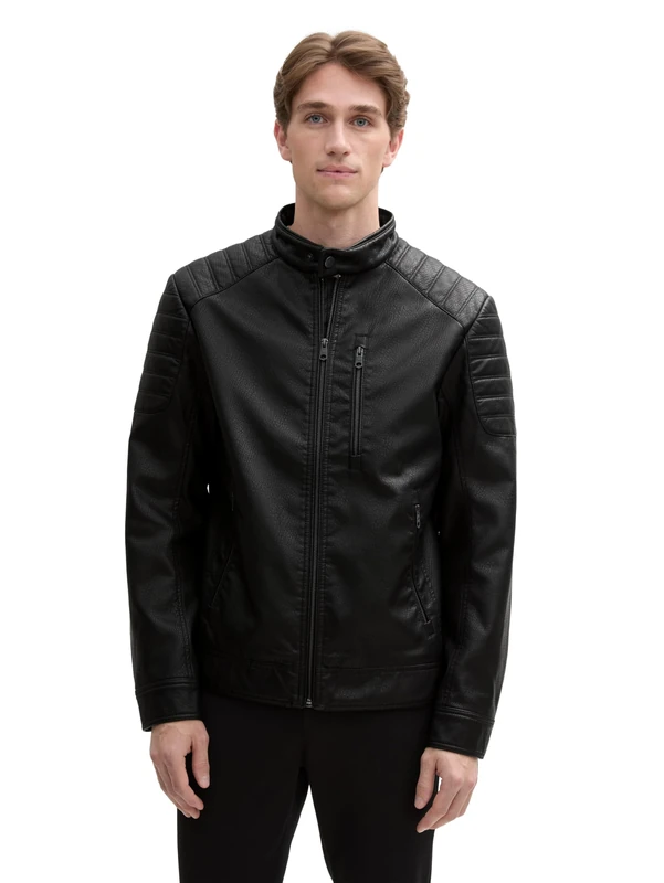 TOM TAILOR Men's 1044100 Faux Leather Jacket, 29999-Black, XS