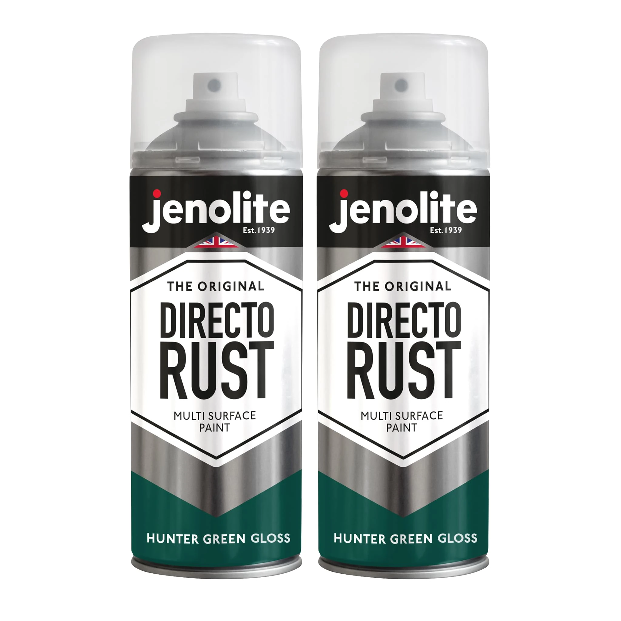 JENOLITE Directorust Hunter Green Gloss Spray Paint - 2 x 400ml Direct to Rust for Metal, Wood, Plastic, Ceramic - RAL 6028