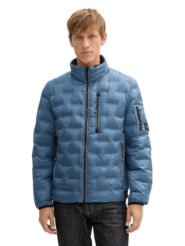 TOM TAILOR Men's Hybrid Lightweight Quilted Jacket with Hood in Stand-Up Collar, 36985 - Mystical Blue, L - Image 1