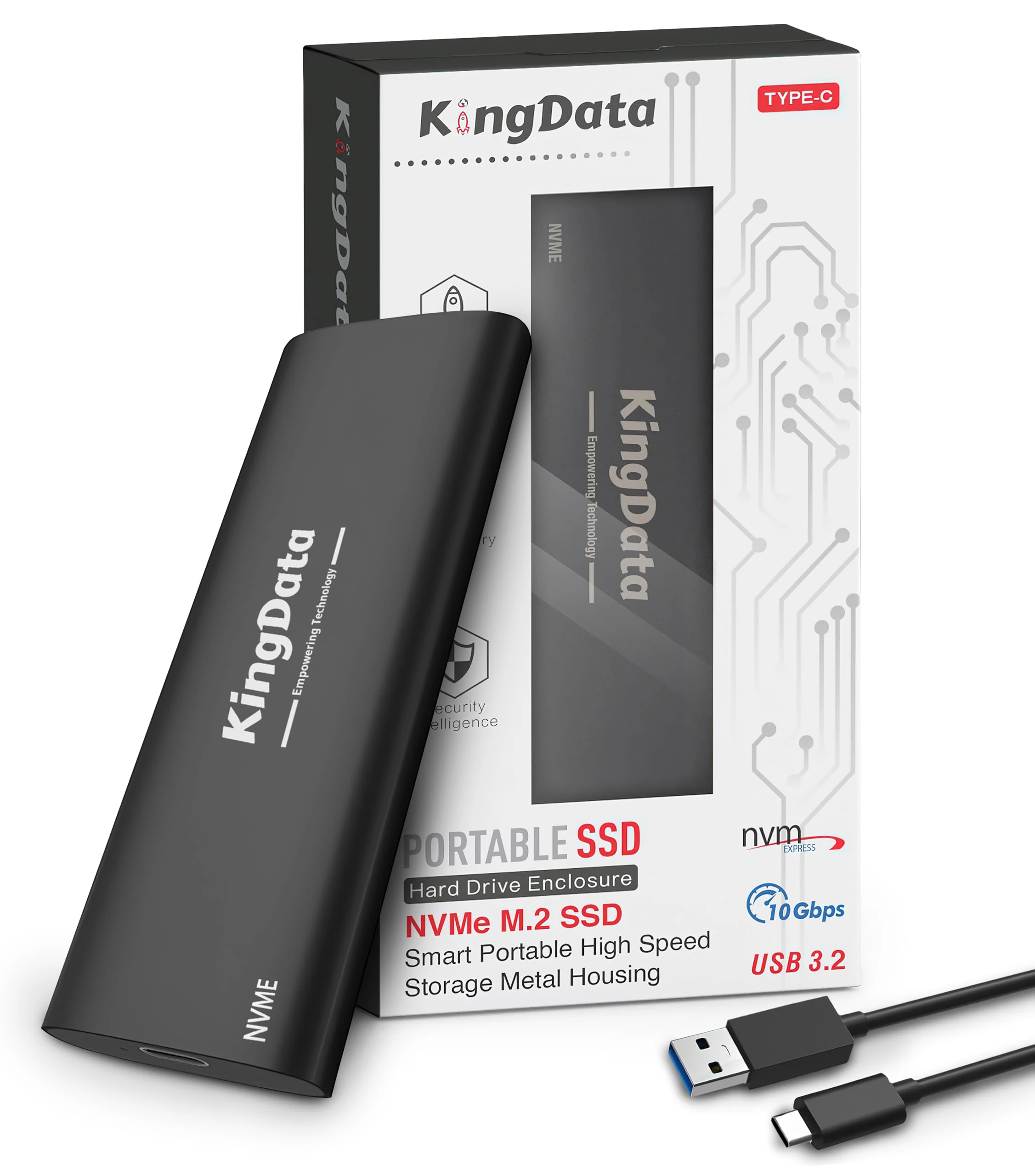 KingData M.2 NVMe SSD Enclosure, Aluminum Tool-Free PCIe Enclosure, 10Gbps M2 USB 3.2 Gen 2 Caddy Adapter for 2230/2242/2260/2280 M.2 NVMe Case with USB C to A Cable Black Support UASP & TRIM
