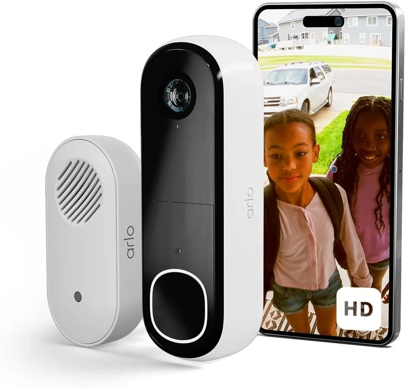 Arlo HD Doorbell Camera Wireless and Chime, Outdoor WiFi Video Doorbell with Chime, 6 Month Battery Operated Security Camera, Motion Sensor, Night Vision, Secure Trial Included, White, UK