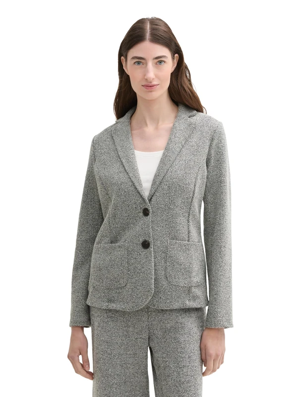 TOM TAILOR Women's 1043871 Bouclé Blazer with Pockets, 36596 - Grey Heringbone Boucle, M