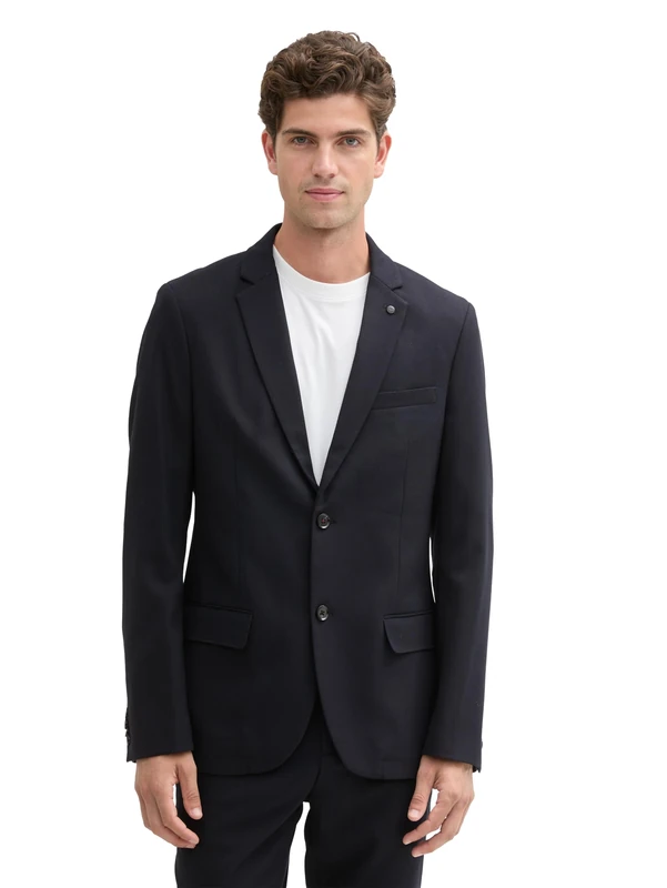TOM TAILOR Men's 1044113 Dobby Jacket with Stretch Content, 29999-Black, 38 - Image 1