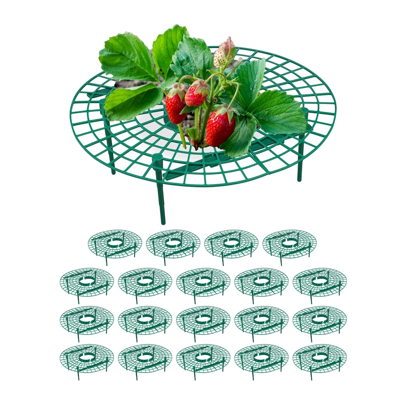 Relaxdays Strawberry Support, 20x Set, Protect Plants & Flowers from Snails, Prevent Rot & Mould, Round, Plastic, Green, 10 x 30 cm