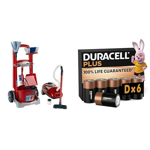 TheoKlein6742ViledaBroomTrolleyIEquippedwithBroom,Mop,BucketandLotsMoreIBattery-PoweredVacuumCleaner|Dimensions:29cmx24cmx60cmIToyforChildrenAged3YearsandUp + Duracell Plus D Batteries (6 Pack) - Alka