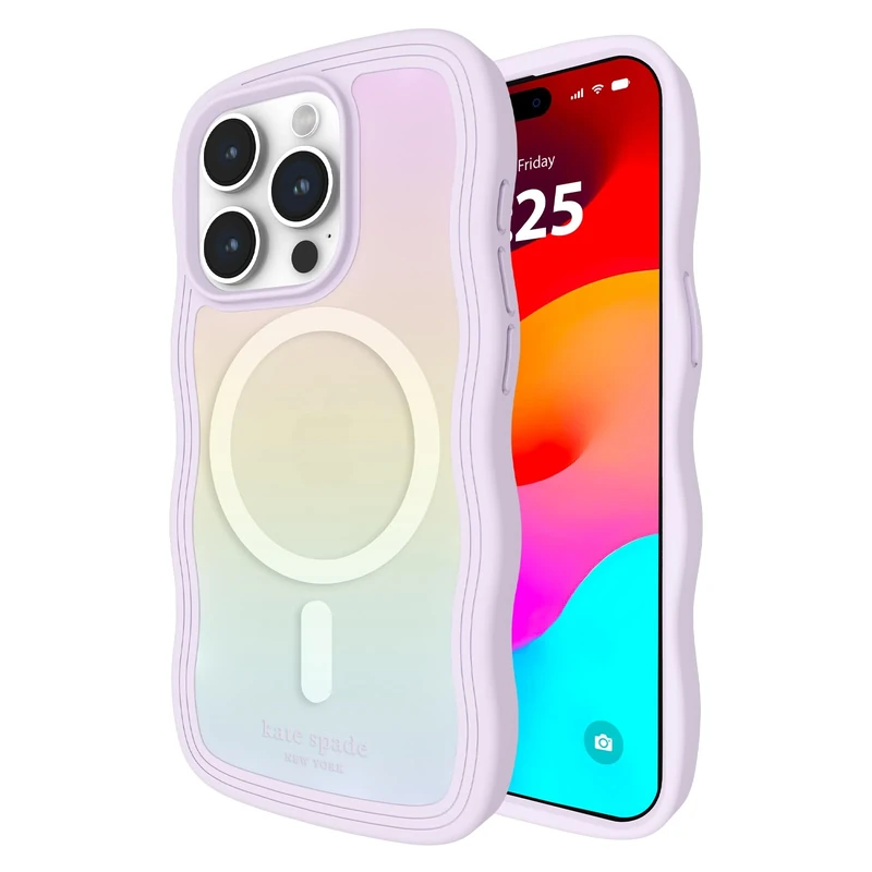 Kate Spade New York iPhone 15 Pro Case, Compatible with MagSafe - Wavy Iridescent