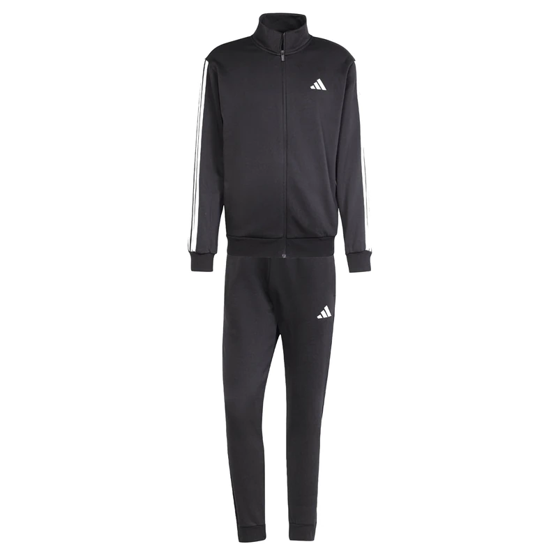 adidas Men's SPORTSWEAR BASIC 3 STRIPES FLEECE TRACKSUIT, Black, S