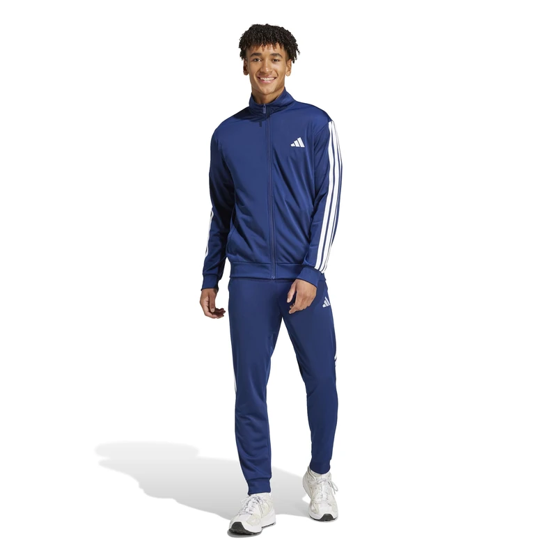 adidas Men's SPORTSWEAR BASIC 3 STRIPES TRICOT TRACKSUIT, Dark Blue, XL Extra Tall
