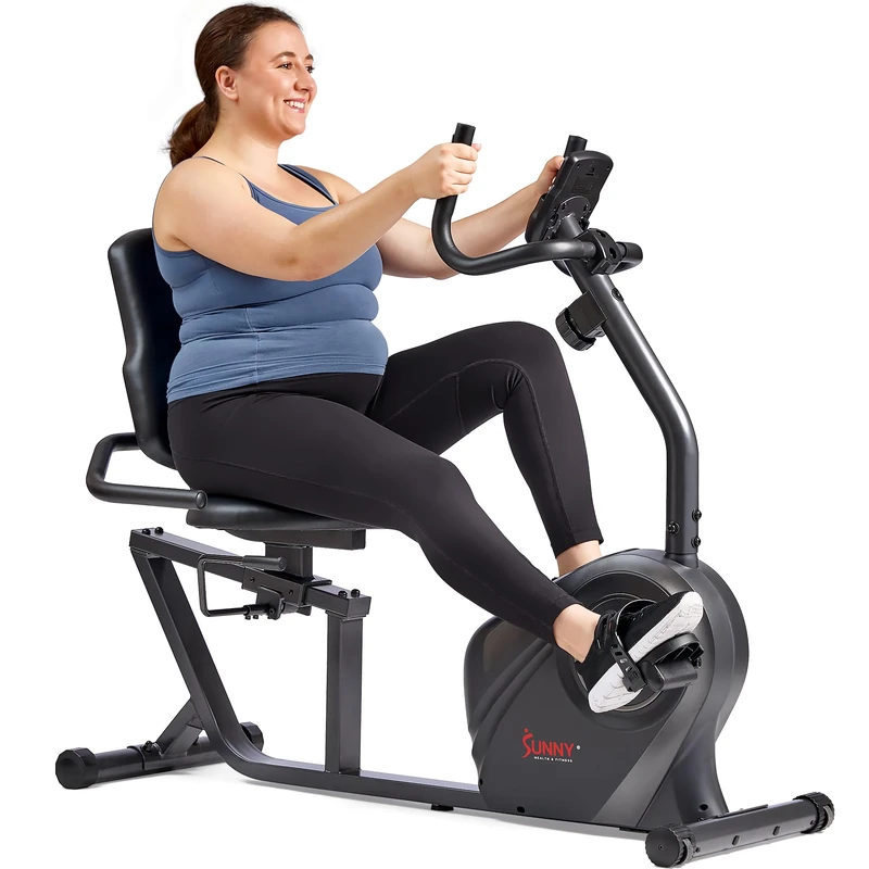 Sunny Health & Fitness Recumbent Bike for Home Use, Magnetic Exercise Bike for Seniors, Stationary Indoor Bike with LCD Monitor, Quick Adjust Seat and Pulse Monitor for Cardio Training, Recumbent Bike