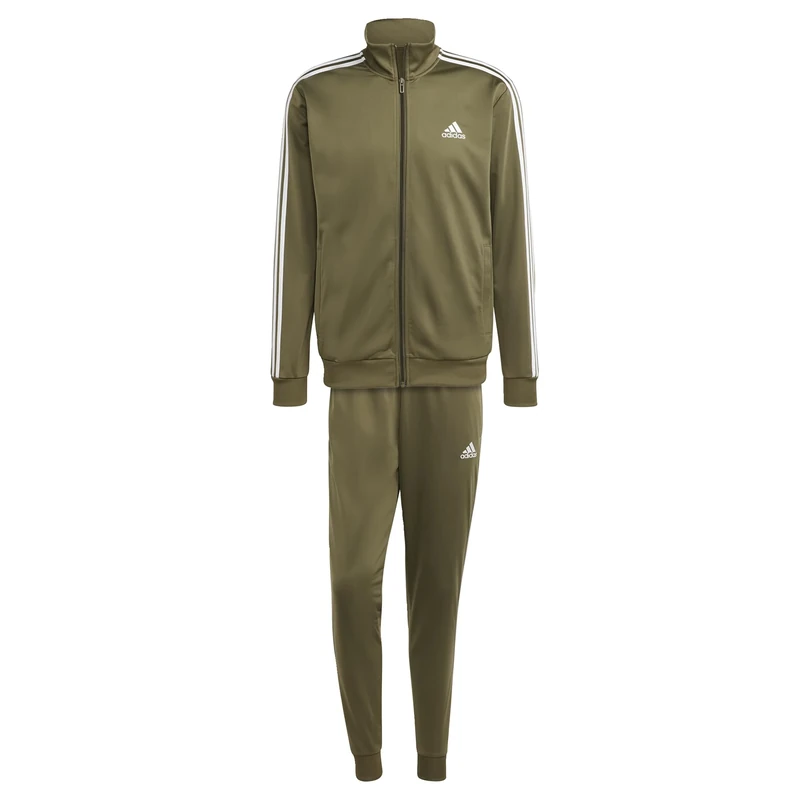 adidas Men's SPORTSWEAR BASIC 3 STRIPES TRICOT TRACKSUIT, Olive Strata, XL