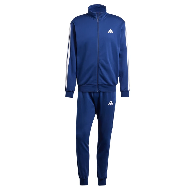 adidas Men's SPORTSWEAR BASIC 3 STRIPES FLEECE TRACKSUIT, Dark Blue, M