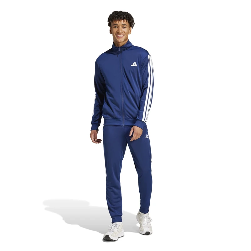 adidas Men's SPORTSWEAR BASIC 3 STRIPES TRICOT TRACKSUIT Dark Blue, L Long