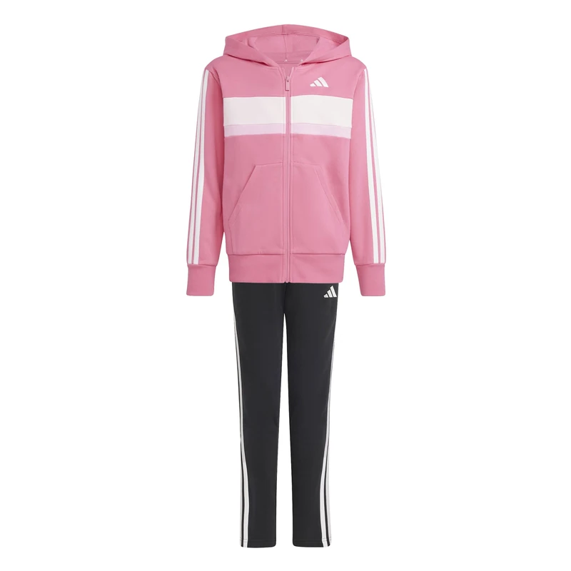 adidas Unisex Kids SEASONAL ESSENTIALS TIBERIO 3 STRIPES FLEECE TRACKSUIT, pink fusion/white/clear pink, 15-16 Years