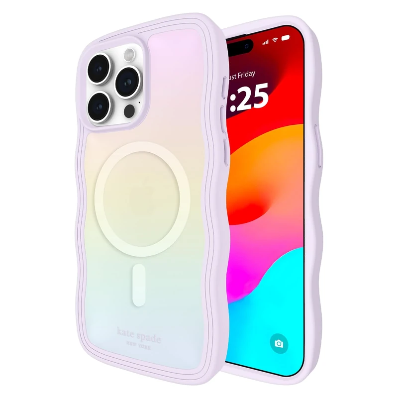 Kate Spade New York iPhone 15 Pro Max Case - Compatible with MagSafe Phone Cover - Wavy Iridescent