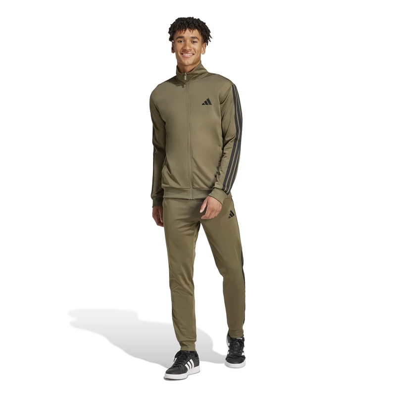 adidas Men's SPORTSWEAR BASIC 3 STRIPES TRICOT TRACKSUIT, Olive Strata, M Tall