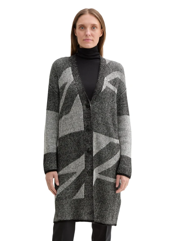 TOM TAILOR Women's Longstyle Cardigan, 37004 - Black Plaited Structure Knit, XS