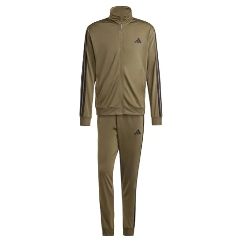 adidas Men's SPORTSWEAR BASIC 3 STRIPES TRICOT TRACKSUIT Olive Strata, L Tall
