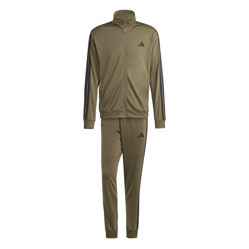 adidas Men's Sportswear Basic 3 Stripes Tricot Track Suit, Olive Strata, L Short