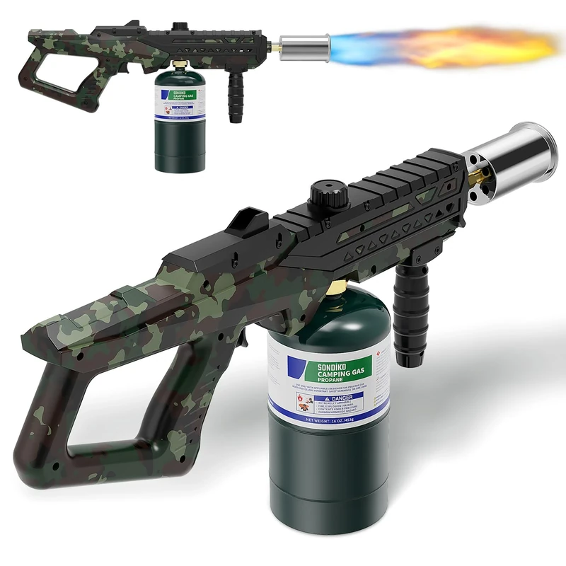 Sondiko Powerful Cooking Blow Torch, Propane Torch Head Campfire Starter, Adjustable Weed Torch Burner for Searing Steak, BBQ, Welding (Propane Tank Not Included)
